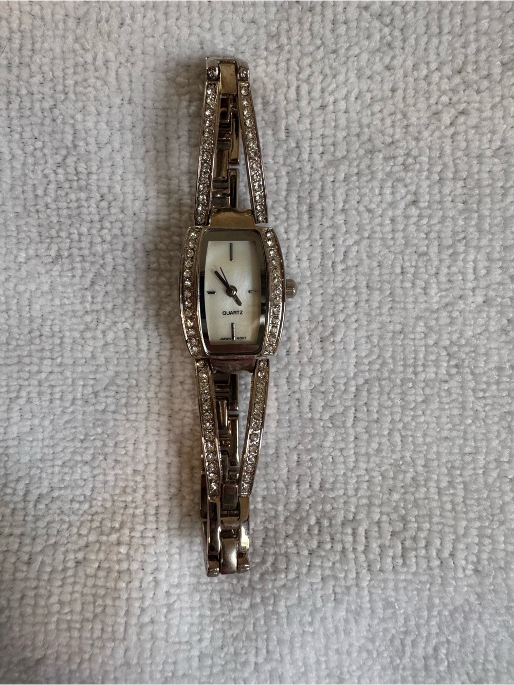 Y2K Rhinestone Bracelet Watch Silver Tone Quartz